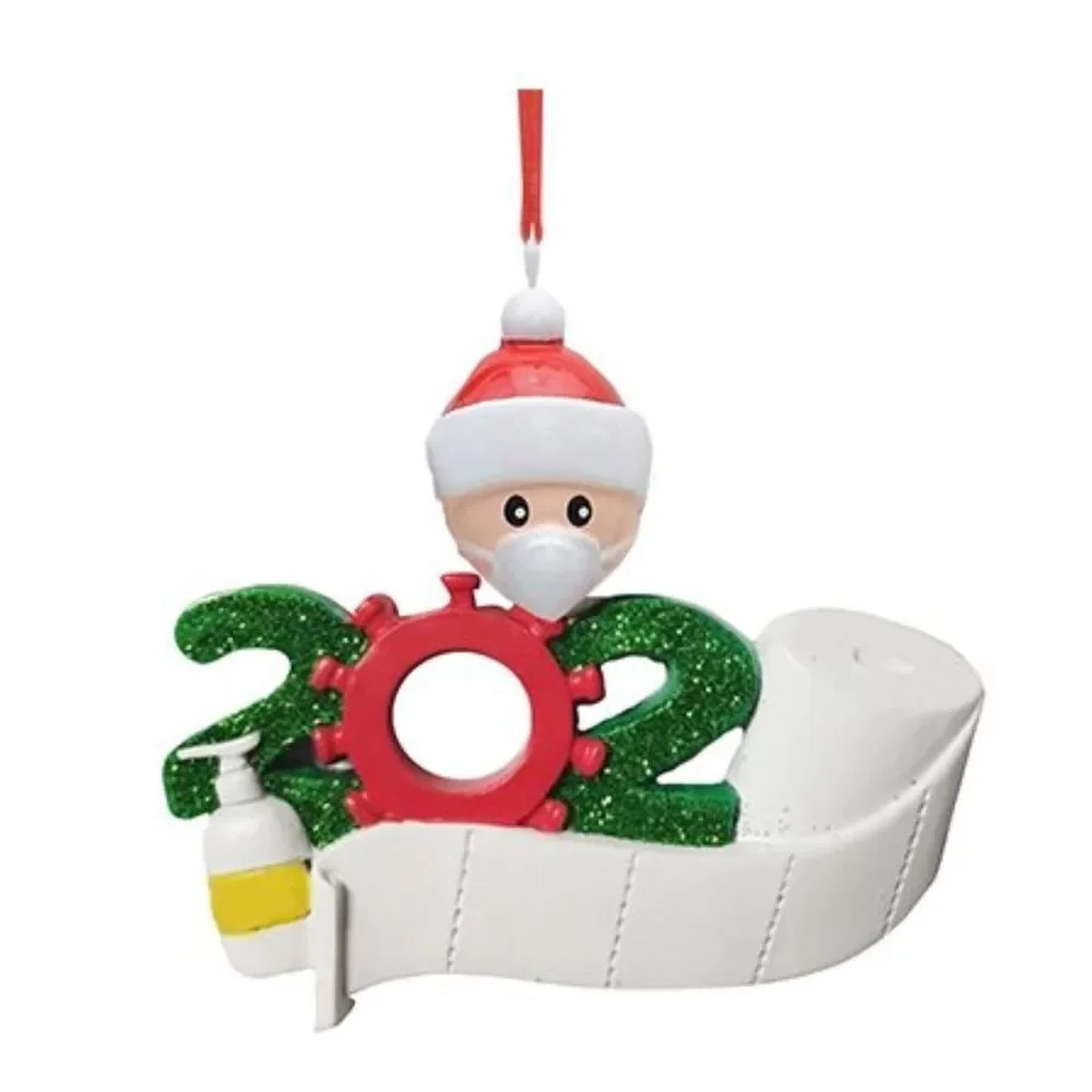 Festive 2020 Holiday Ornament with Santa and Toilet Paper, sanitizer, and mask